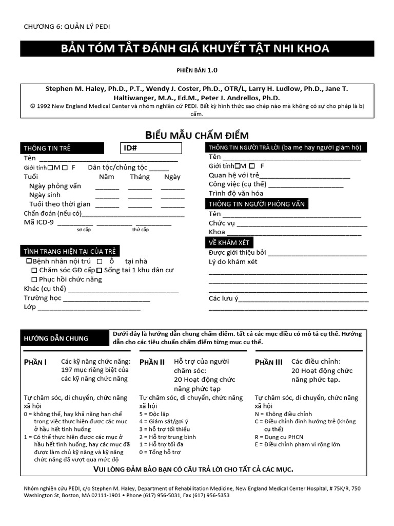 1.7 PEDI Score Form - VN | PDF