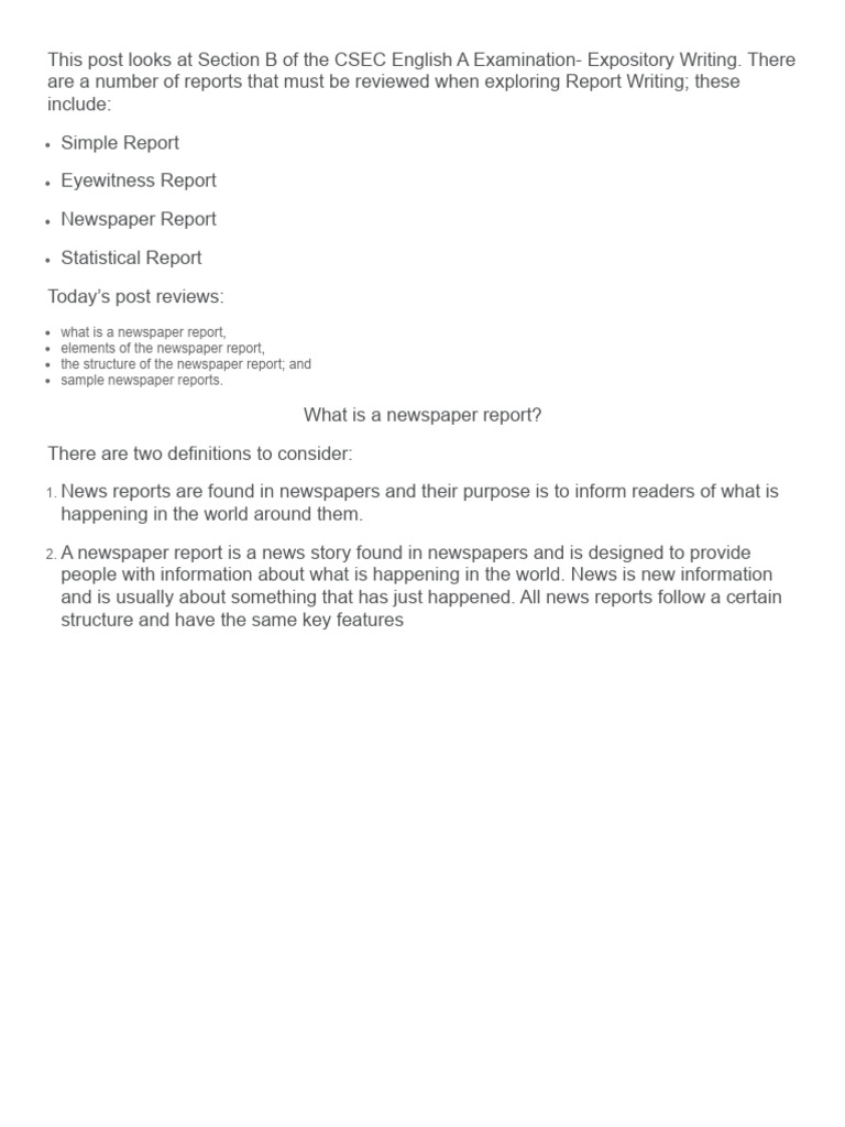 CSEC English A: Newspaper Report Guide | PDF