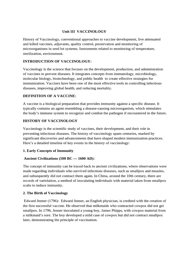 Vaccinology Unit 3 Notes | PDF | Vaccines | Immune System