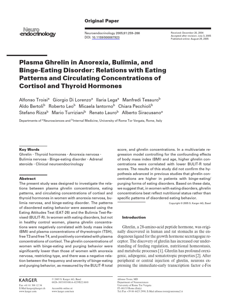 Ghrelin Levels in Eating Disorders Study | PDF | Binge Eating Disorder ...