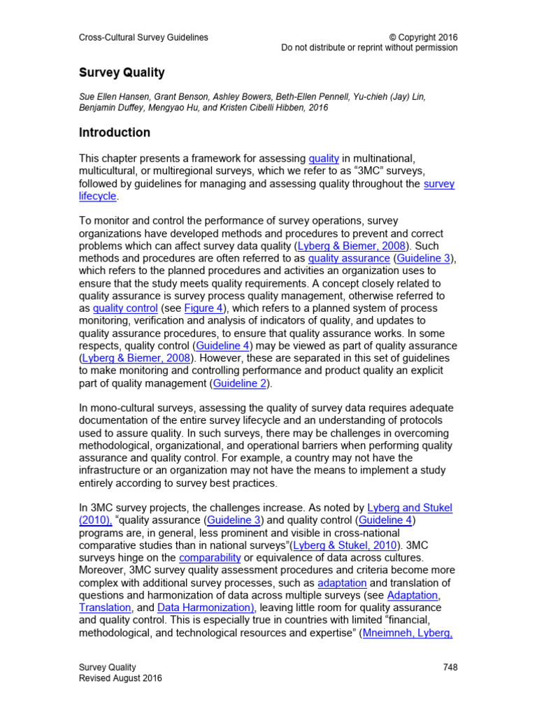 3MC Survey Quality Assessment Guidelines | PDF | Mean Squared Error ...