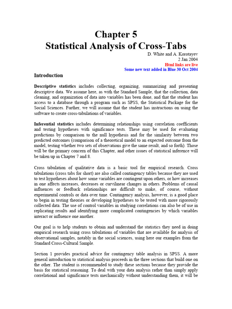 Statistical Analysis of Cross Tabs | PDF | Statistics | Temperature