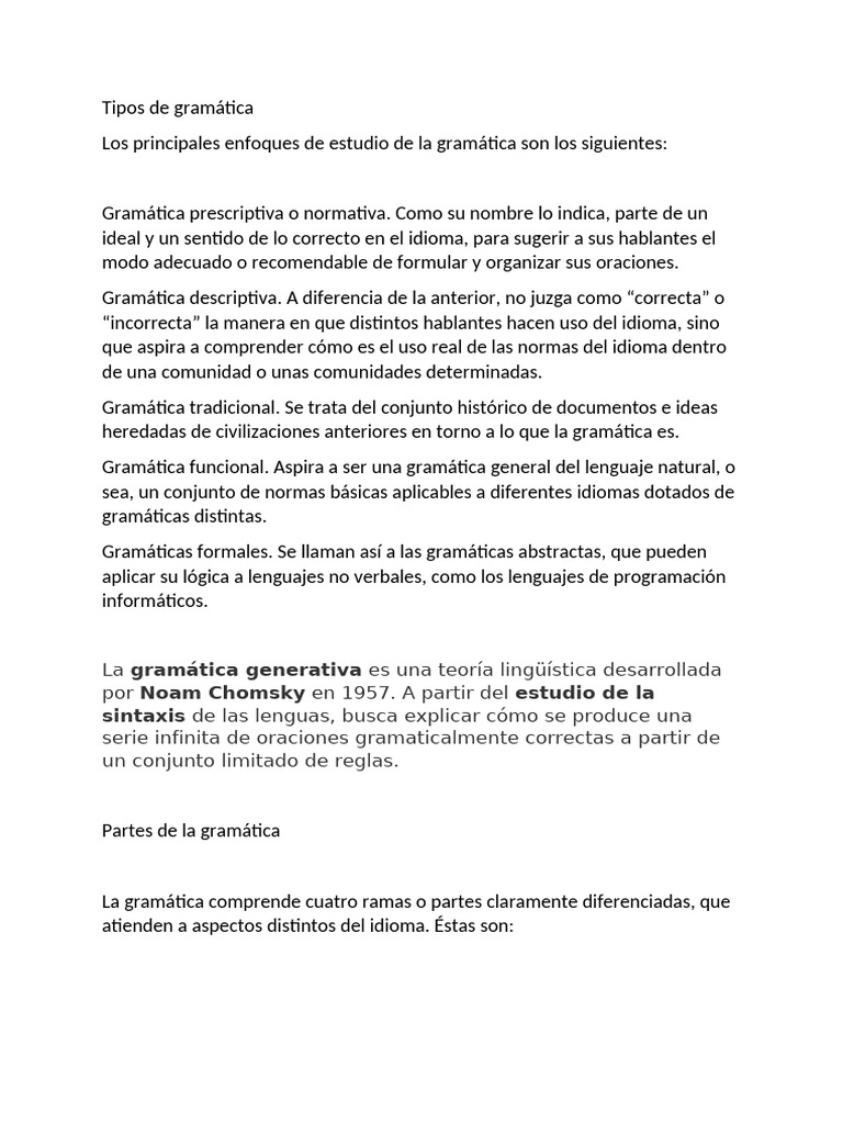 Tipos y partes de la gramática | PDF | Adjetivo | Gramática