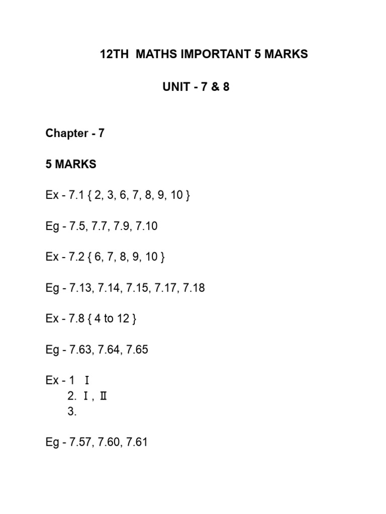 12th Maths 2nd Midterm Imp 5 Marks Qns Document | PDF