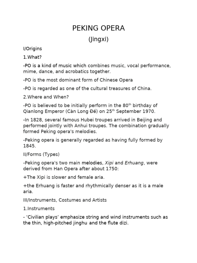 Peking Opera: Origins, Forms, and Roles | PDF | Performing Arts