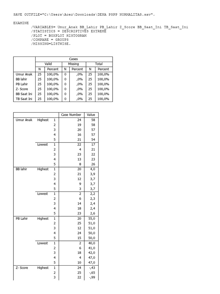 PSPP Analysis of Child Growth Data | PDF | Median | Skewness