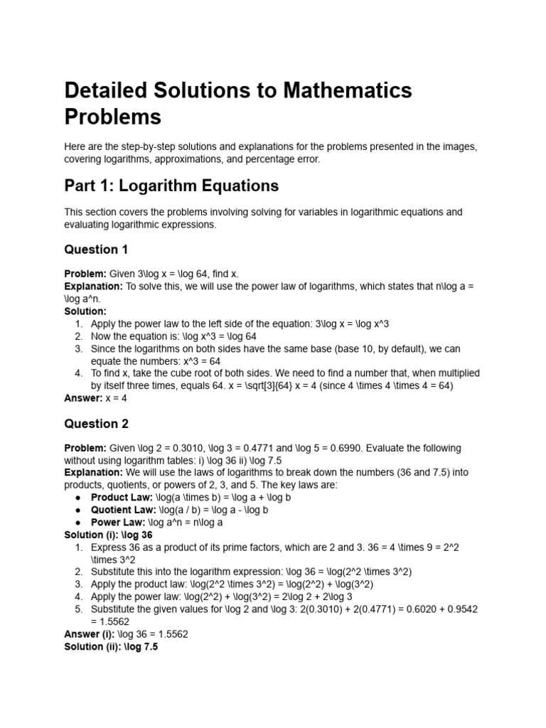 Step-by-Step Math Problem Solutions | PDF | Logarithm | Significant Figures