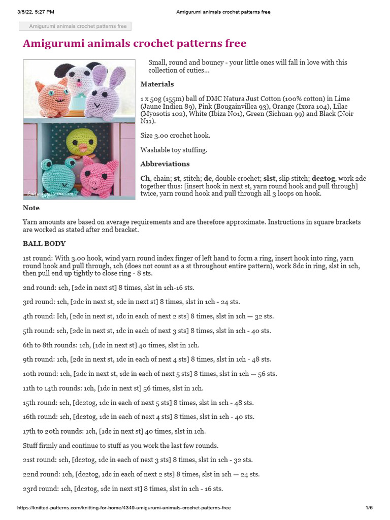 Free Amigurumi Animal Patterns | PDF | Crochet | Amigurumi