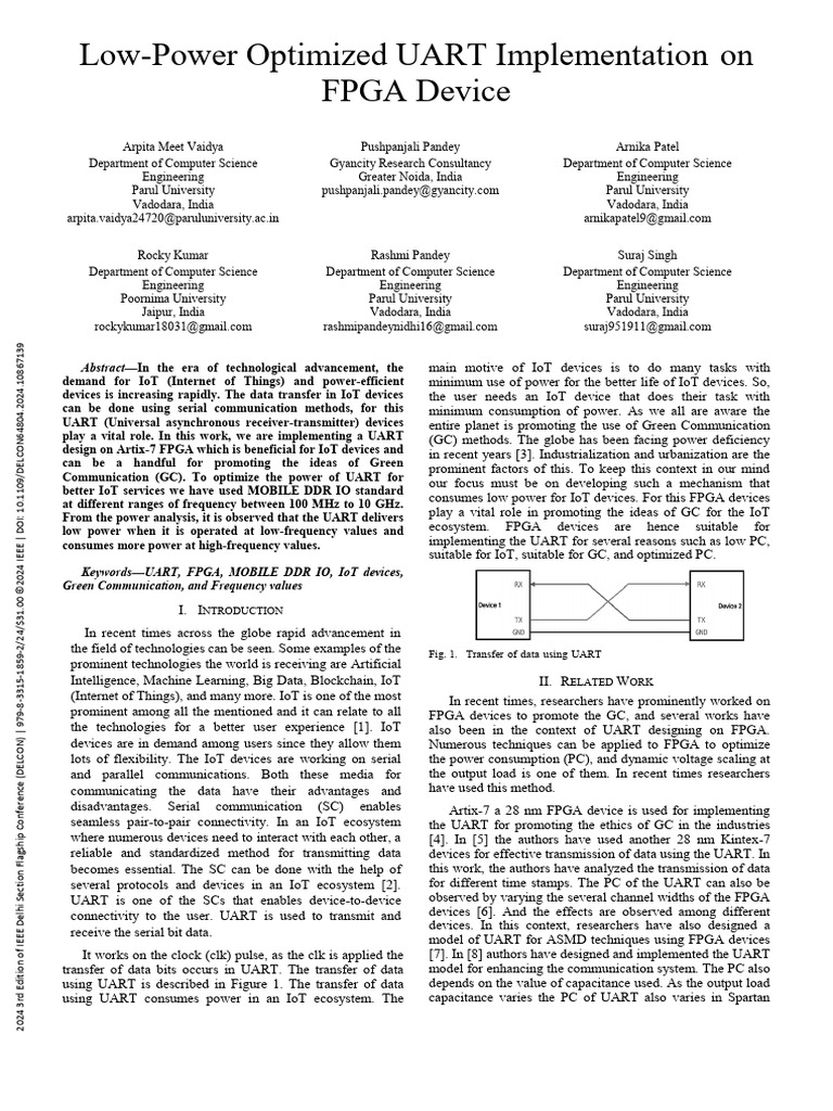 Low-Power UART Design for IoT on FPGA | PDF | Internet Of Things ...