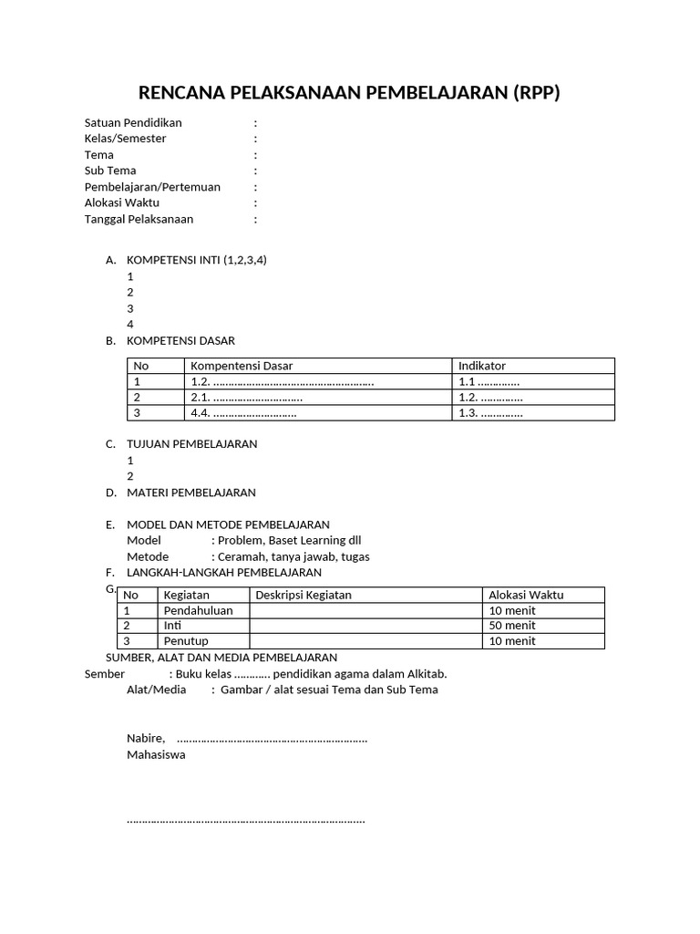 Format Rencana Pelaksanaan Pembelajaran (RPP) | PDF