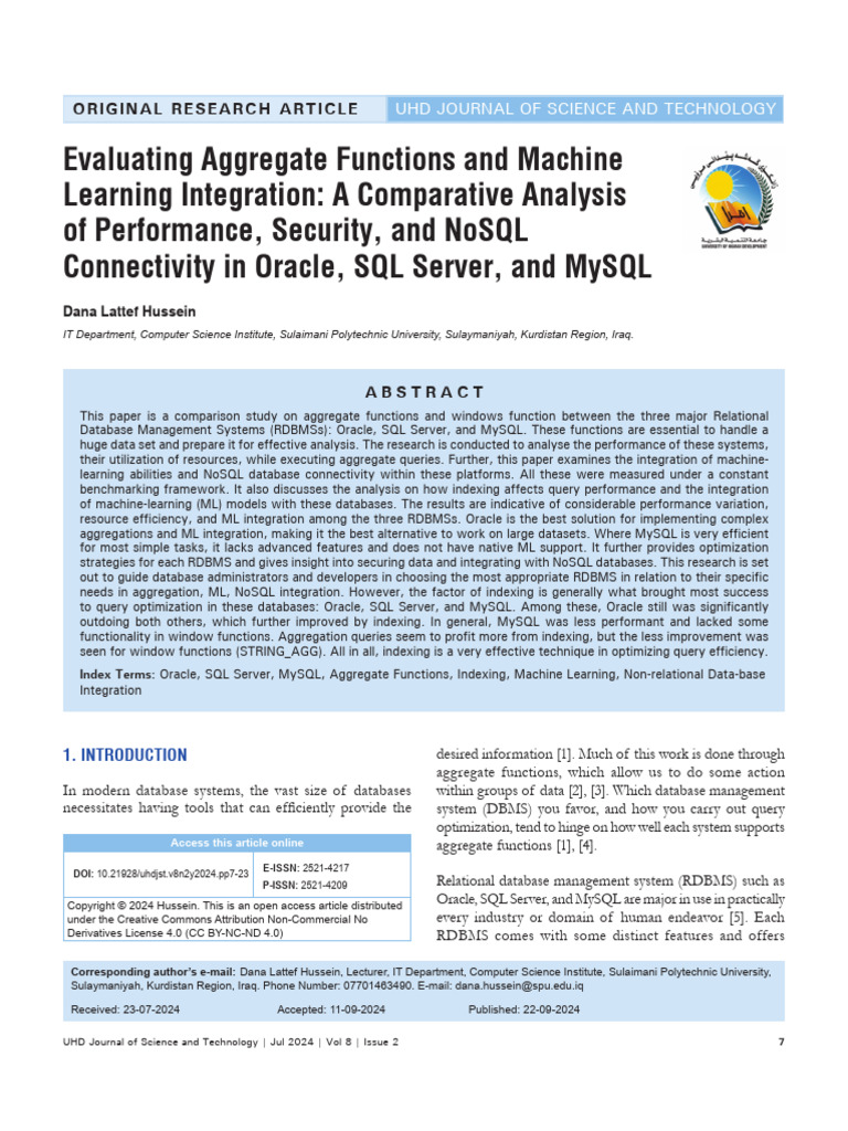 UHDJST Evaluating Aggregate Functions Performance Integration Change ...