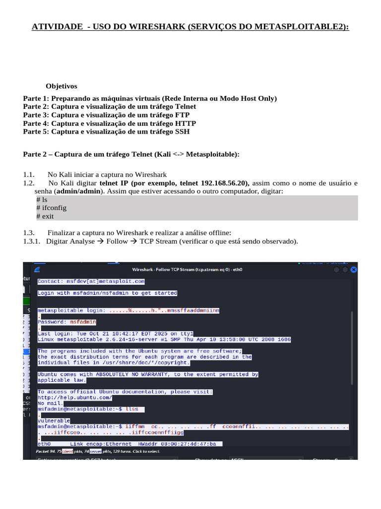 Captura de Tráfego com Wireshark e Metasploitable | PDF | Cápsula ...