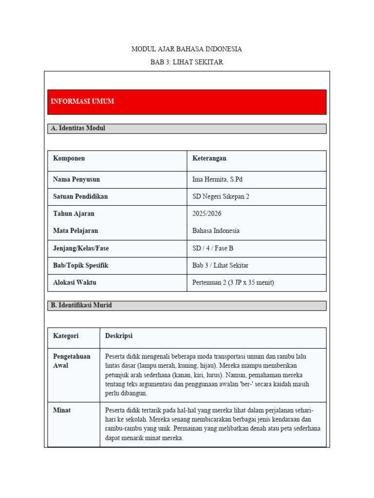 Modul Ajar B. Indonesia Bab 3 Pertemuan 2 | PDF