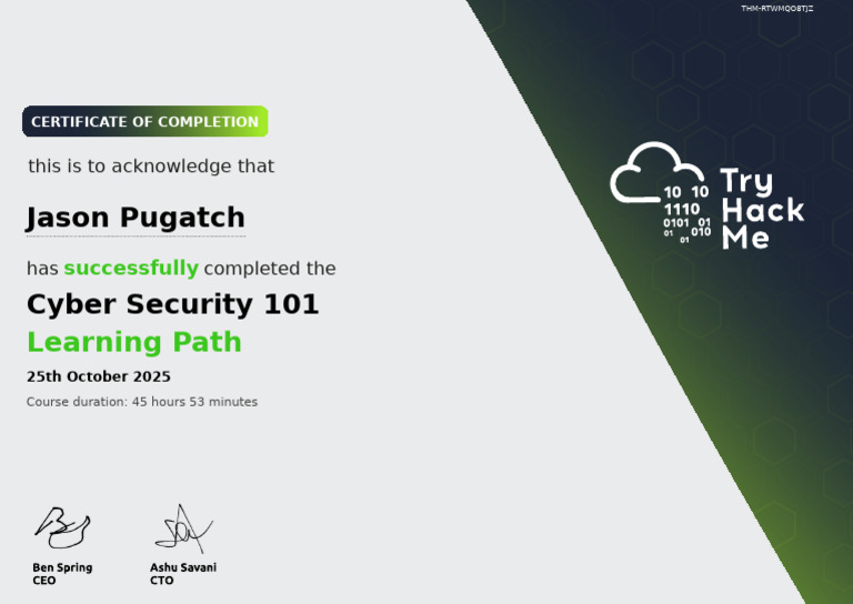 Cyber Security 101 Completion Certificate | PDF