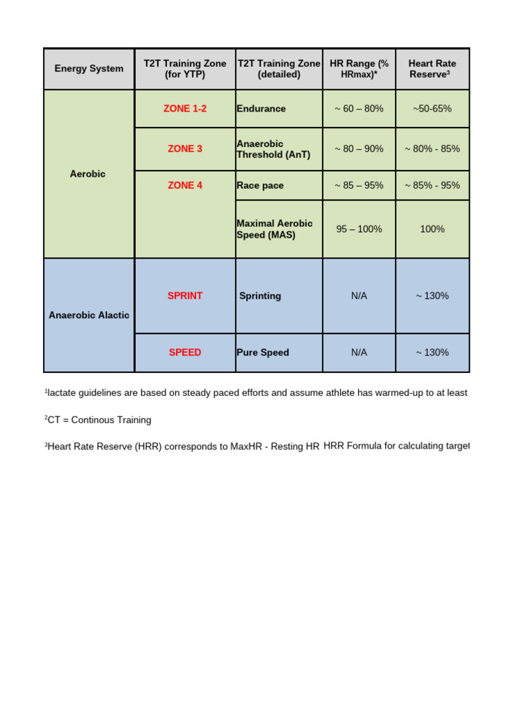 T2T Training Zones and YTP Templates | PDF | Physiology | Physical Fitness