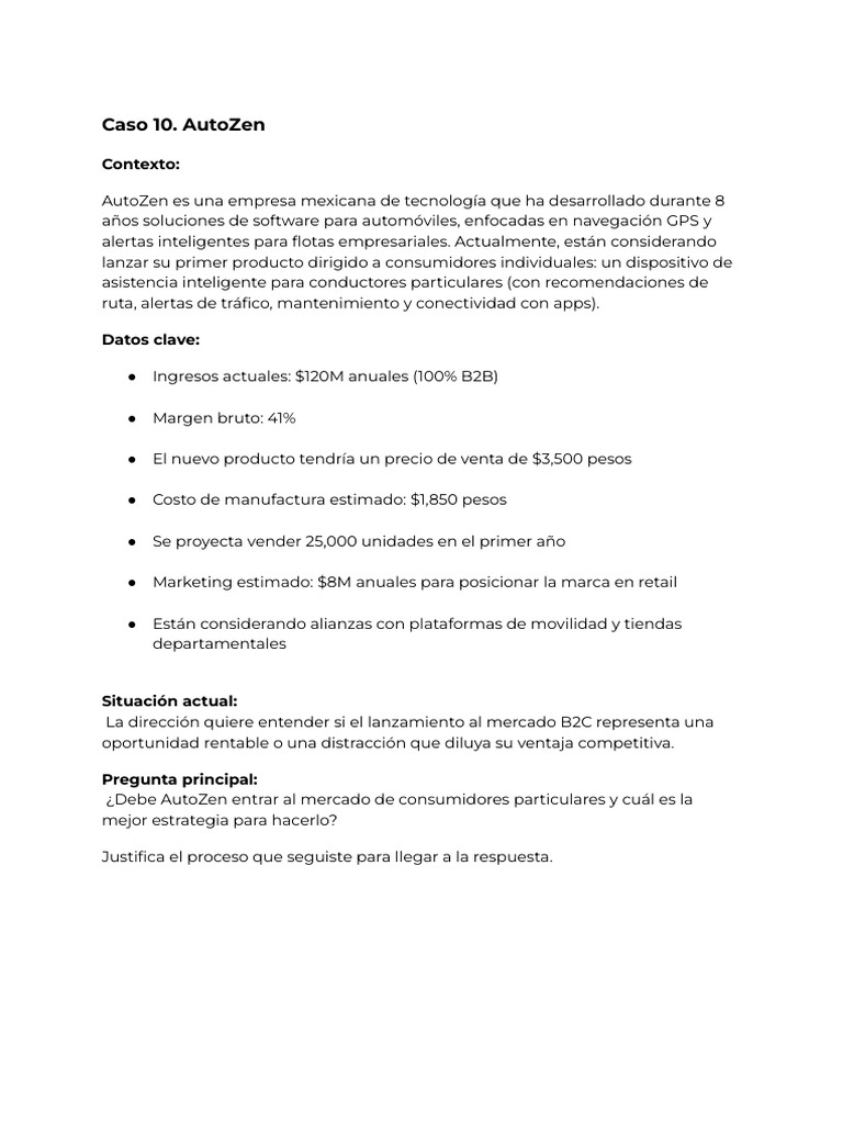 AutoZen: Estrategia para B2C en Tecnología Automotriz | PDF