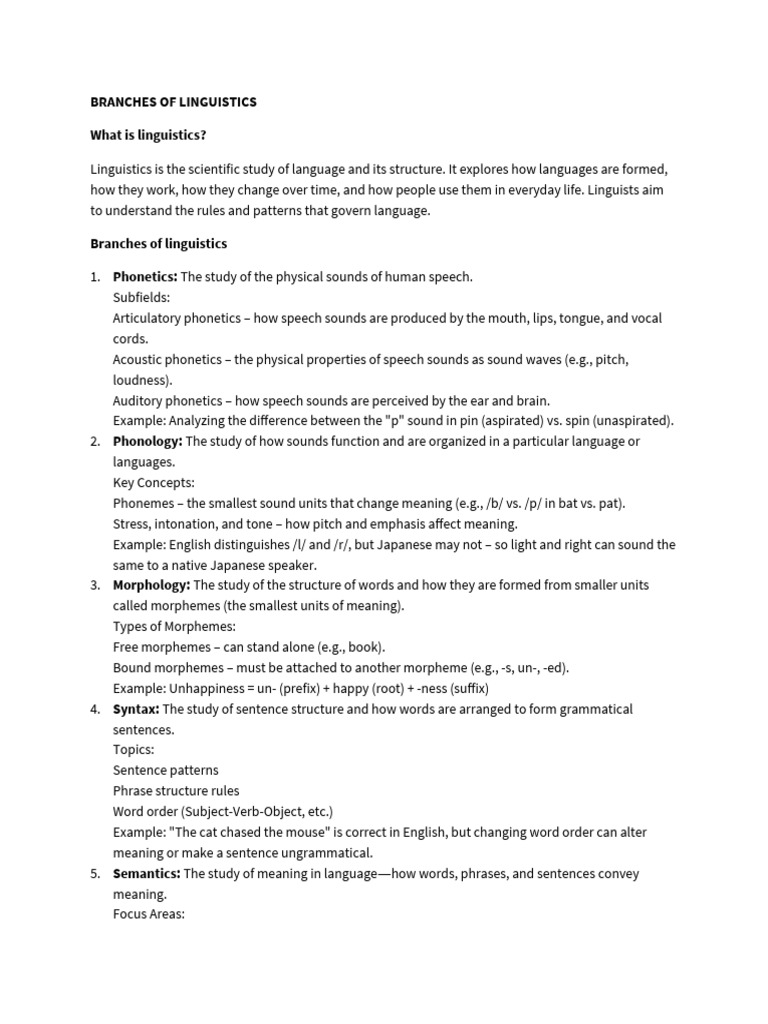 Branches of Linguistics | PDF | Semantics | Linguistics