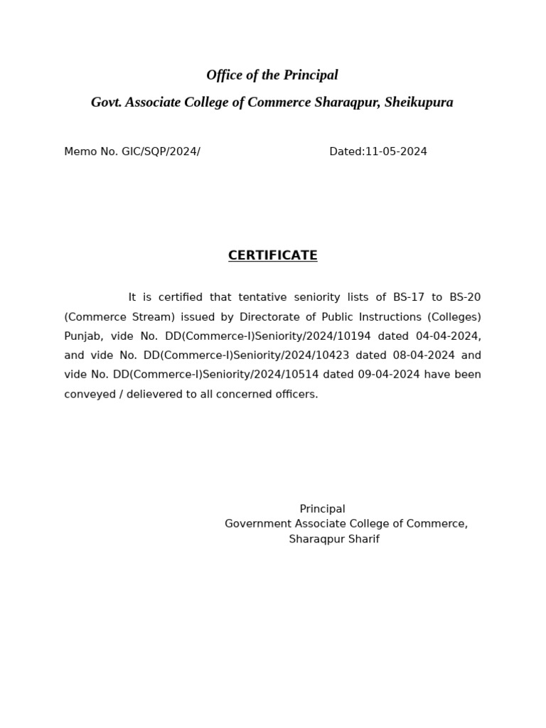 Seniority Lists Notification for Commerce | PDF