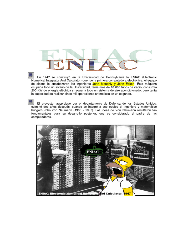 Historia de la ENIAC: Primera Computadora | PDF