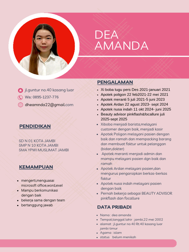 Profil Dea Amanda: Pengalaman Kerja dan Pendidikan | PDF