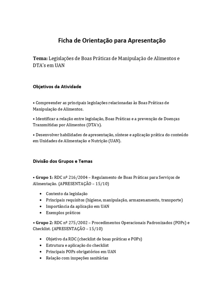 Legislações de Boas Práticas em UAN | PDF