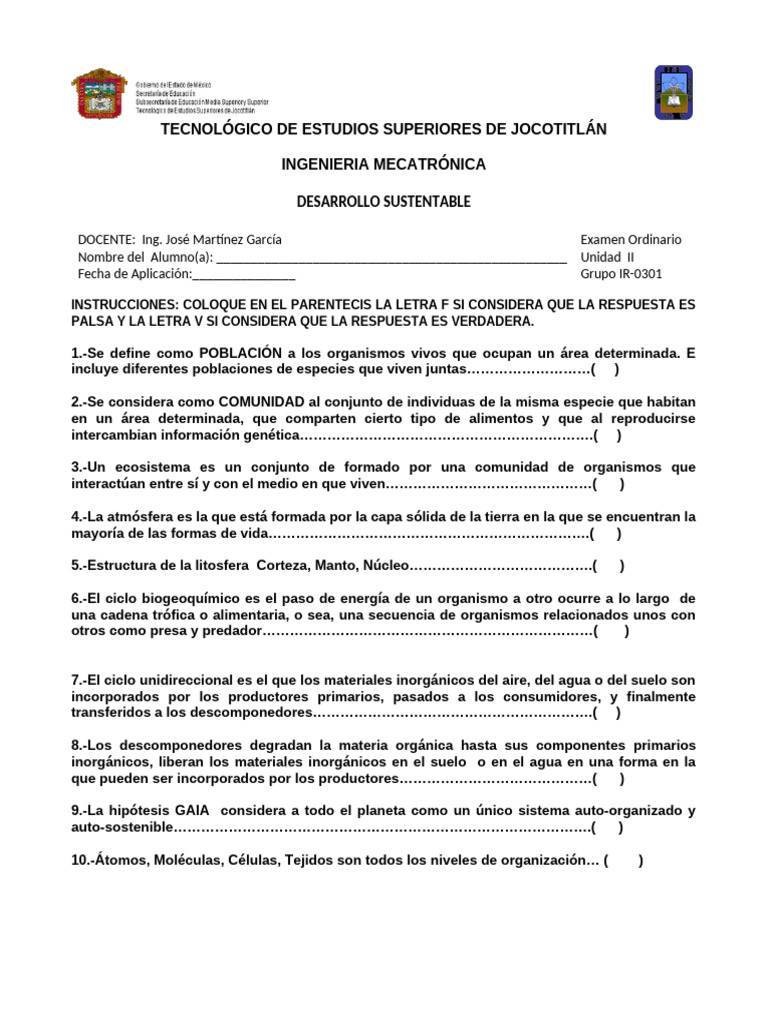 Examen de Ecología y Sustentabilidad | PDF | Entorno natural ...