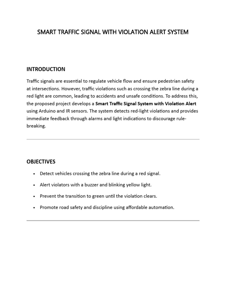 Smart Traffic Signal Violation Alert System | PDF | Traffic Light | Traffic
