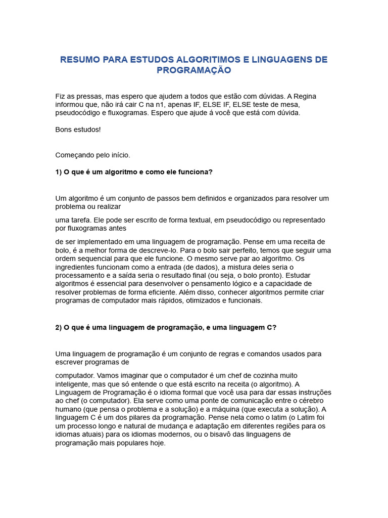 Algoritmos e Linguagens de Programação | PDF | Algoritmos | Linguagem ...
