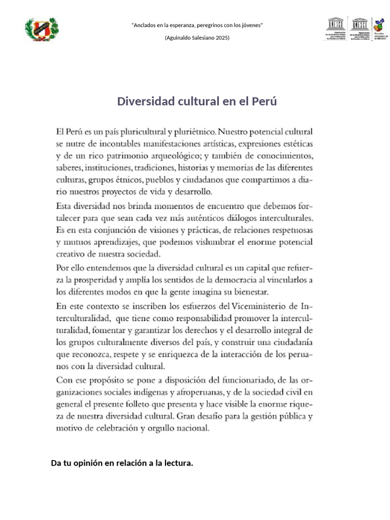 Diversidad cultural en el Perú 2025 | PDF