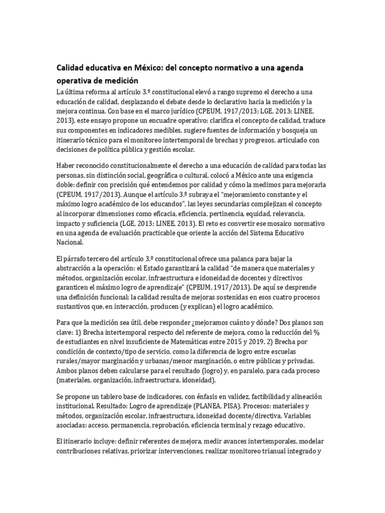 Medición de la Calidad Educativa en México | PDF