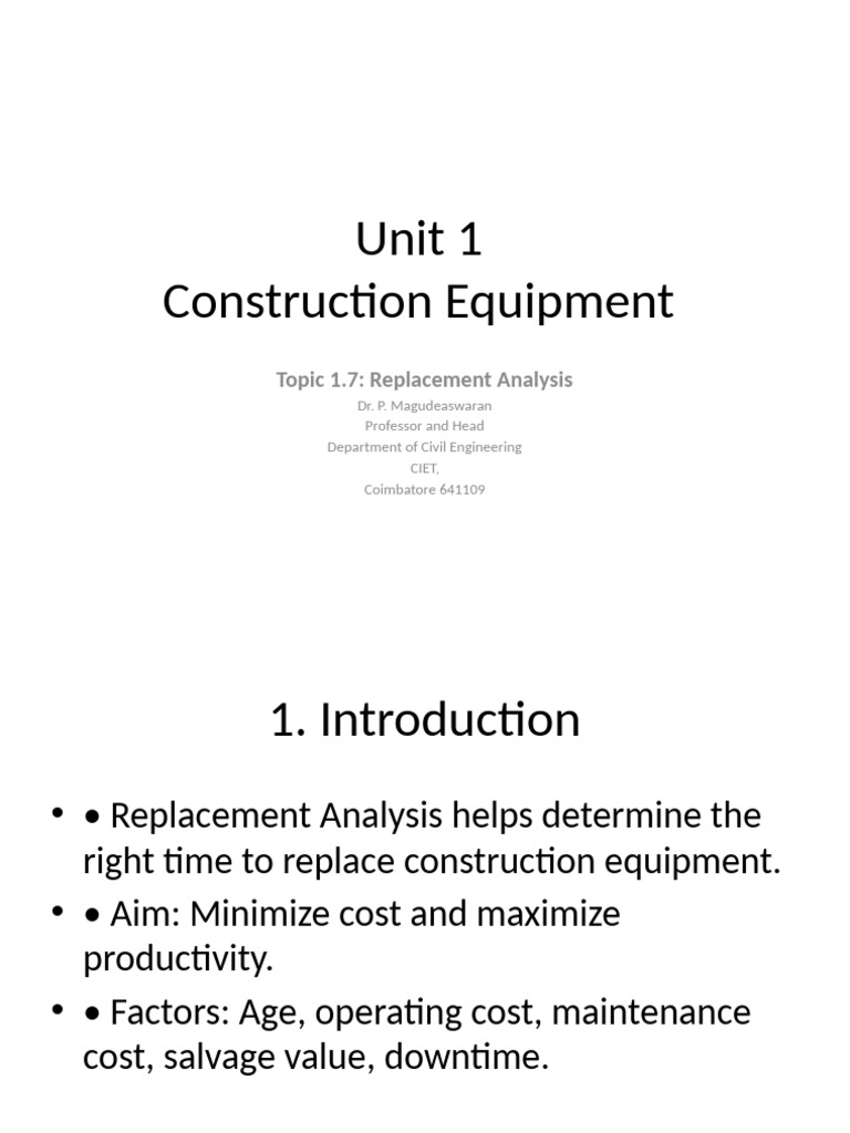 1.7 Replacement Analysis Construction Equipment | PDF