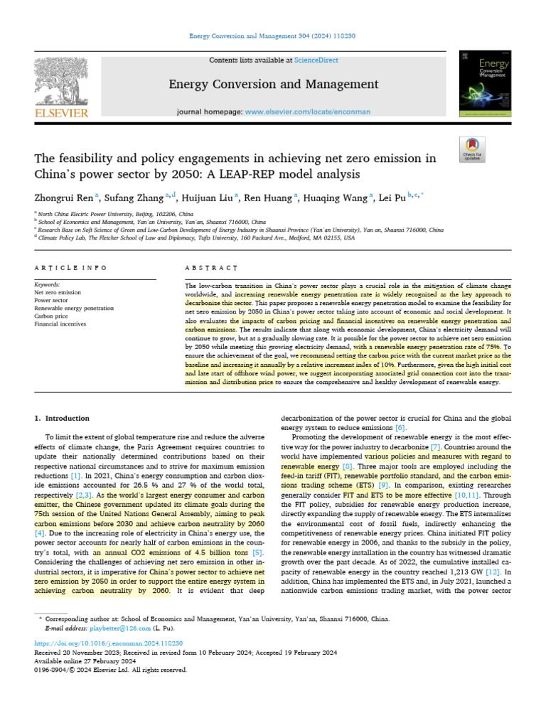 Net Zero Emissions in China's Power Sector | PDF | Renewable Energy ...