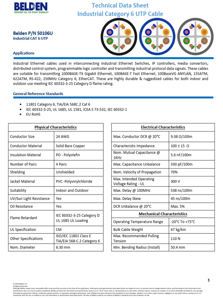 Industrial Category 6 UTP Cable Specs | PDF | Electrical Engineering