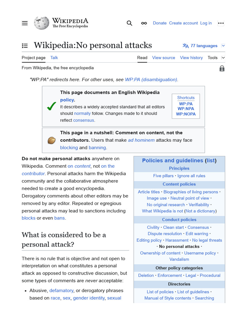 En Wikipedia Org Wiki Wikipedia No Personal Attacks... | PDF | Wikipedia