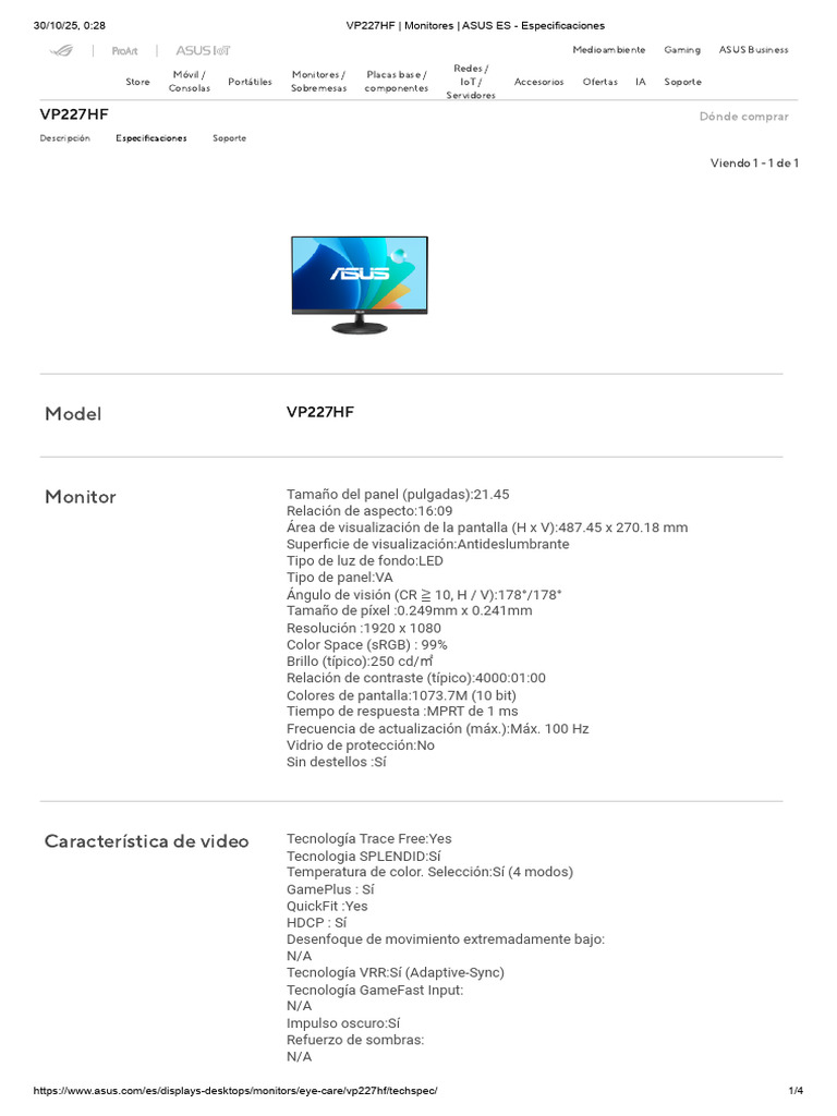 Monitor ASUS VP227HF: Especificaciones y Más | PDF | Monitor de ...