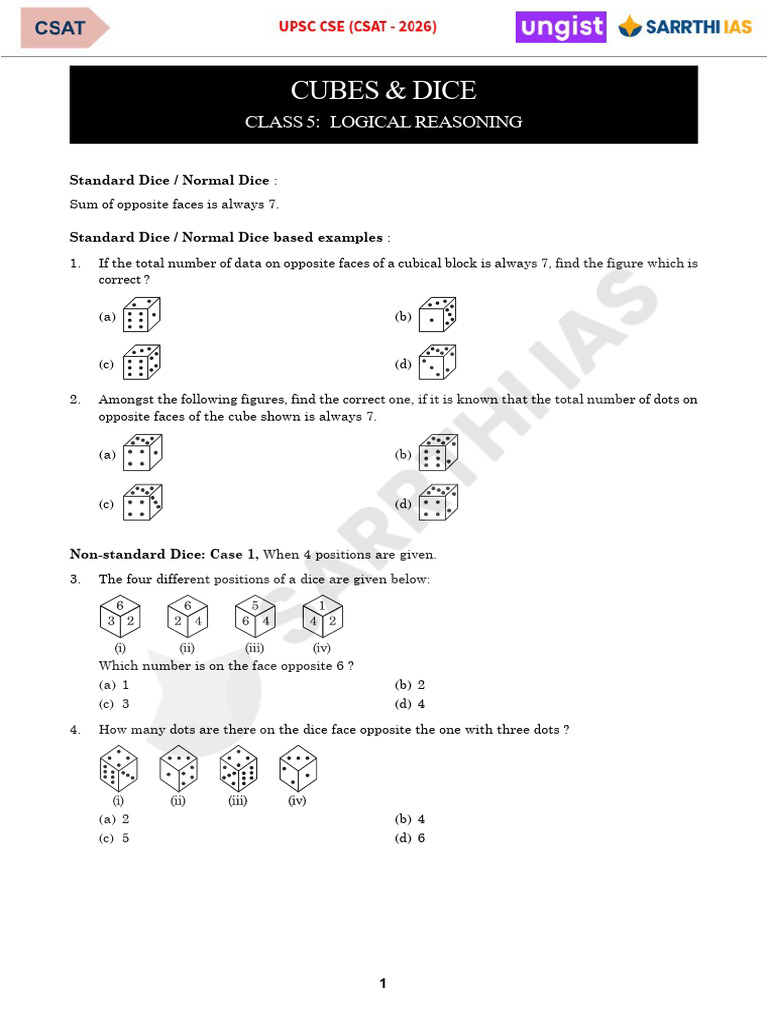 Dice and Cube Logical Reasoning Exercises | PDF