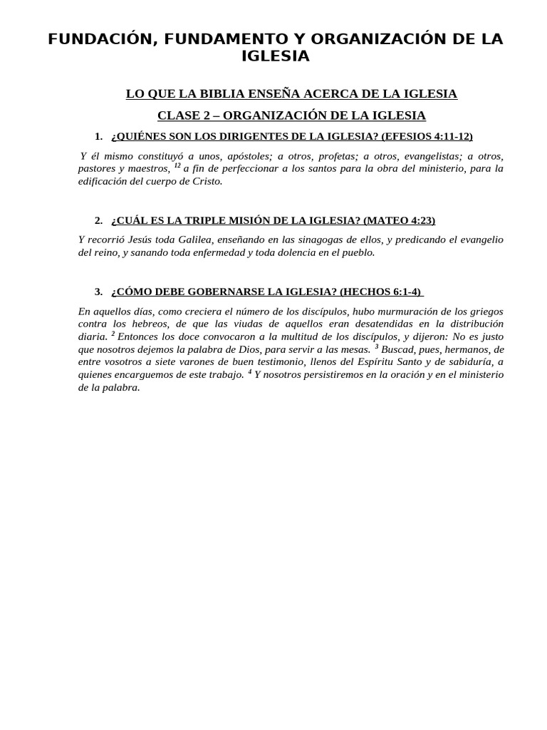Clase 2 - Organización de La Iglesia | PDF | Iglesia cristiana | Jesús