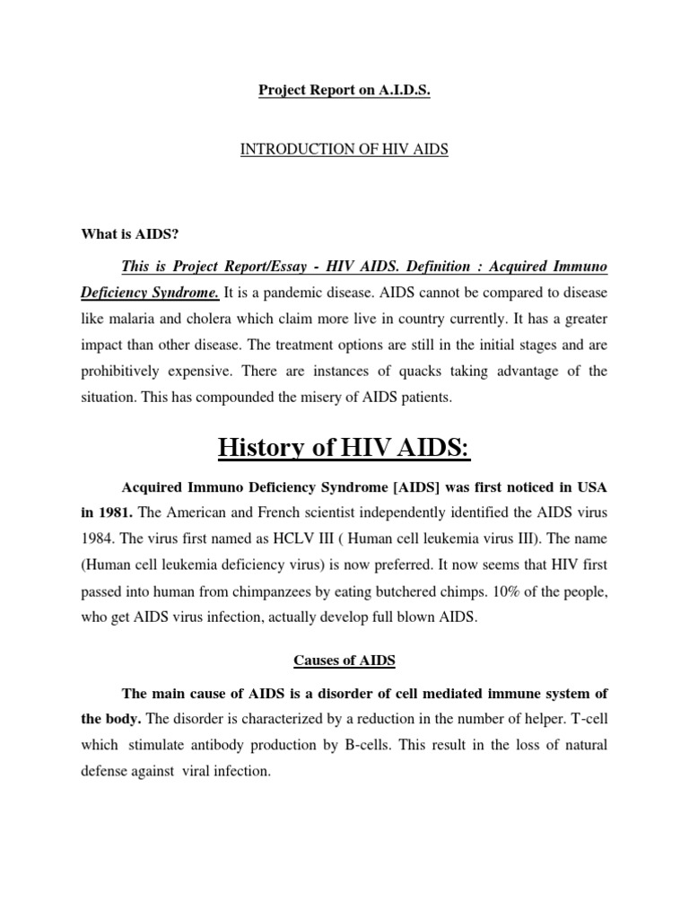Project Report on Aids Hiv/Aids Virus
