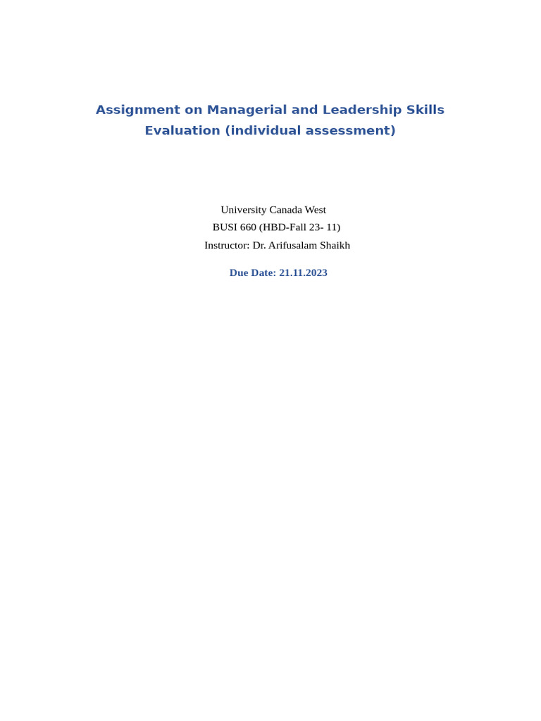 Managerial and Leadership Skill Evaluation - 2125129 | PDF | Evaluation ...