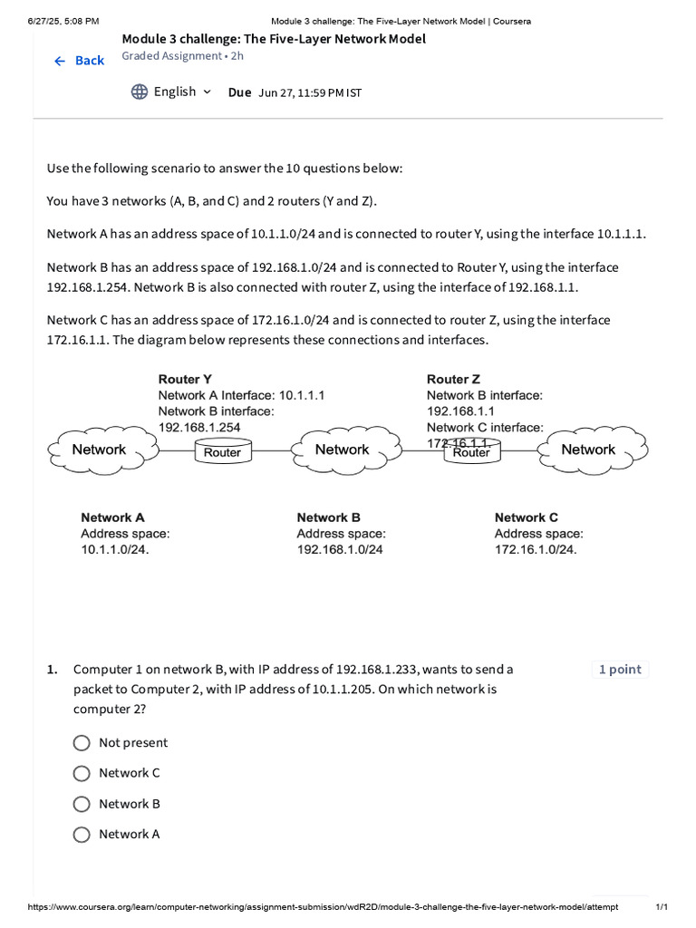 Five-Layer Network Model Assignment | PDF