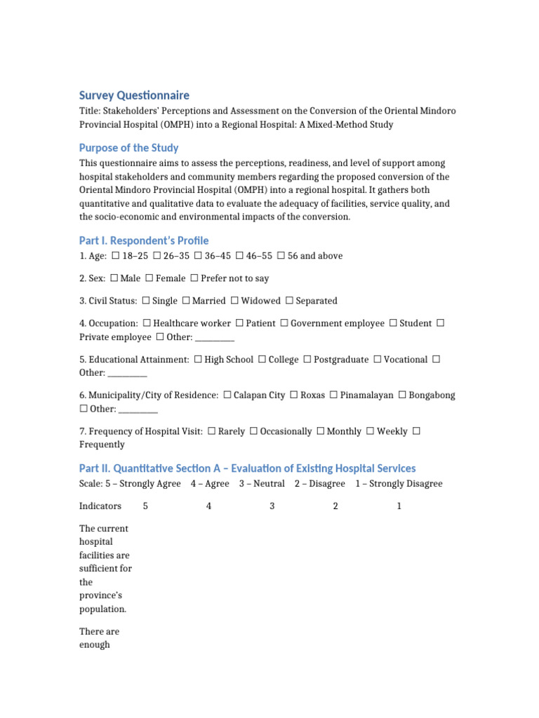 OMPH Conversion Stakeholder Survey | PDF | Hospital
