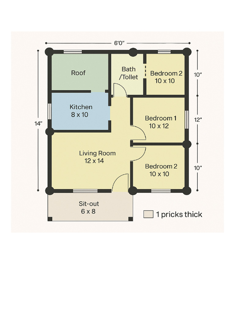 600 Sq. Ft. House Plan with Dimensions | PDF