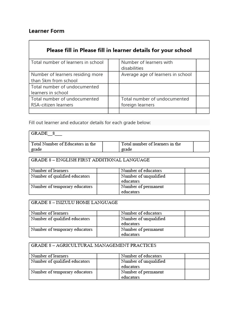 School Learner and Educator Data Form | PDF | Science