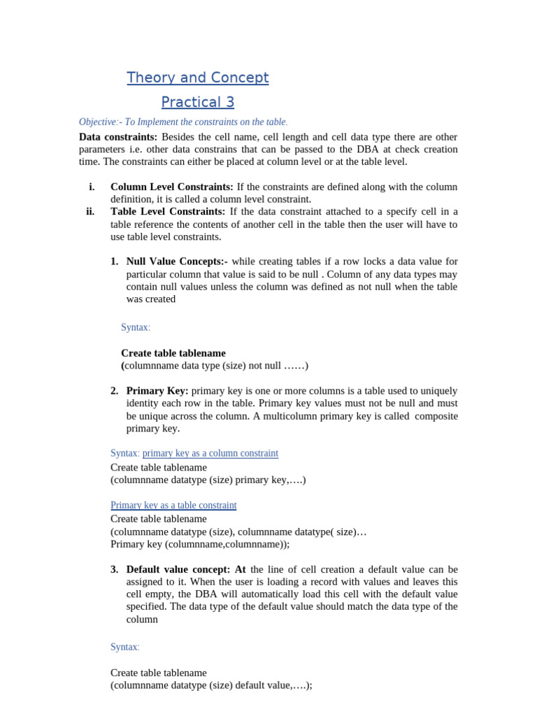 Database Constraints and Table Creation Guide | PDF | Table (Database ...