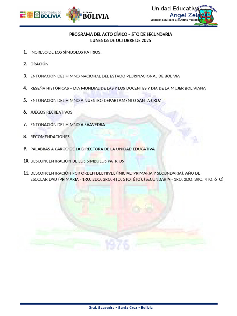 Programa Del Acto Civico - Lunes 06 de Octubre | PDF