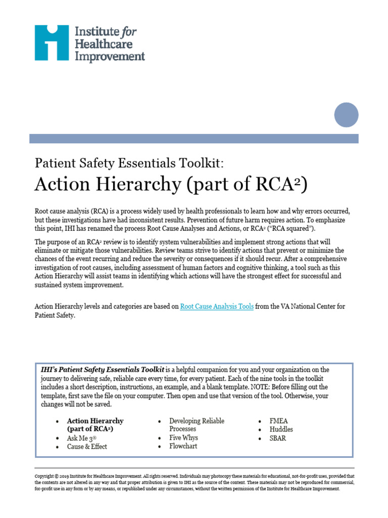 Patient Safety RCA2 Action Hierarchy Tool | PDF | Patient Safety | Patient