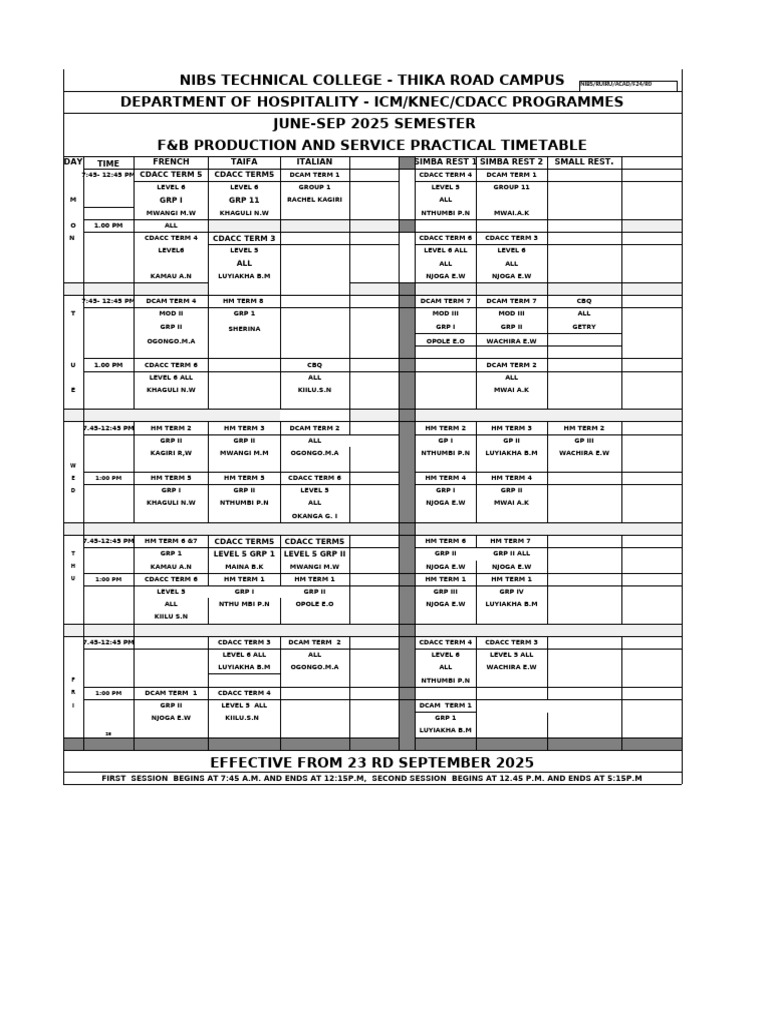 September - December 2025 Teaching Timetable. S | PDF | Desserts | Breads