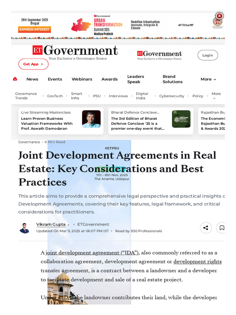 Joint Development Agreements in Real Estate - Key Considerations and ...