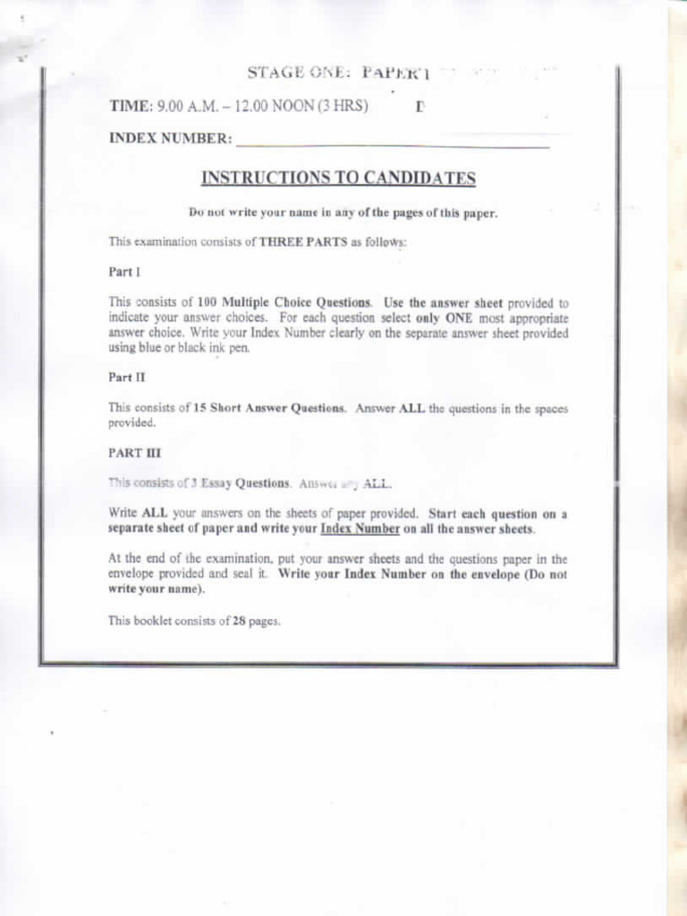 Stage I Paper I | PDF