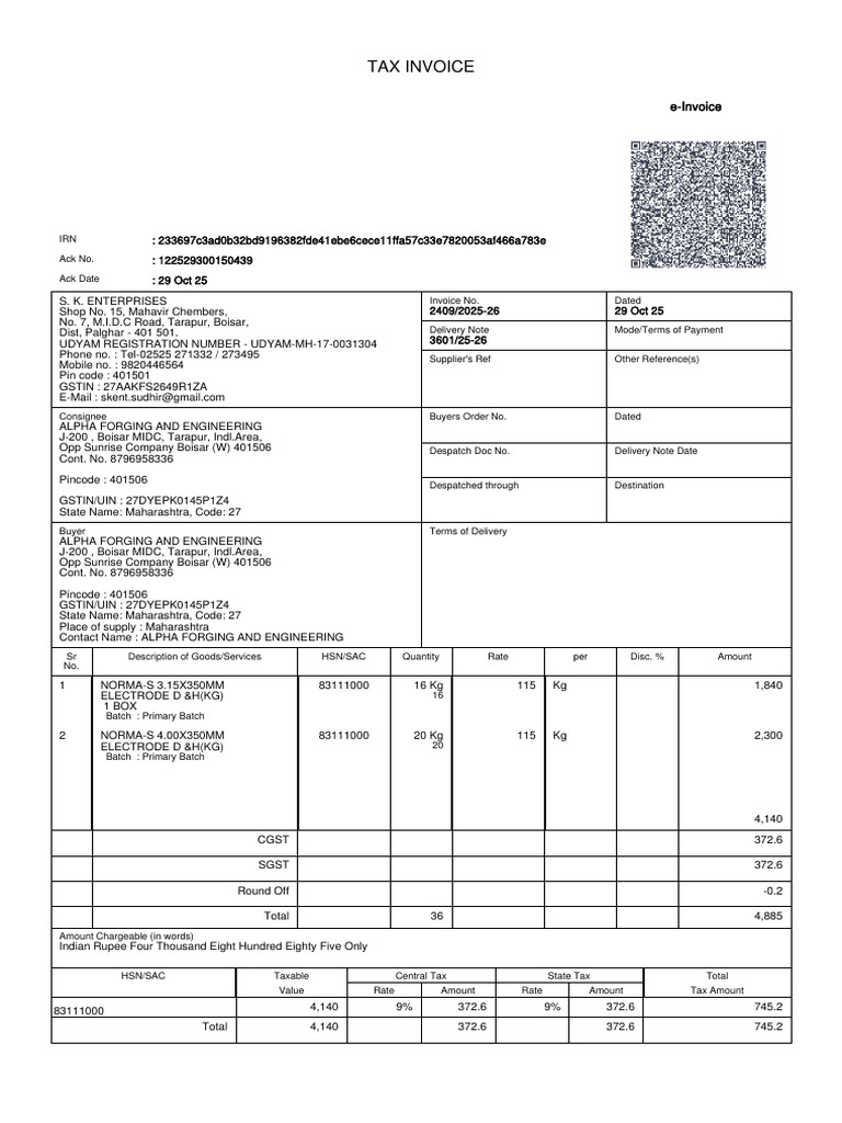 Alpha Forging and Engineering-24092025-26-29 Oct 25 | PDF | Invoice ...